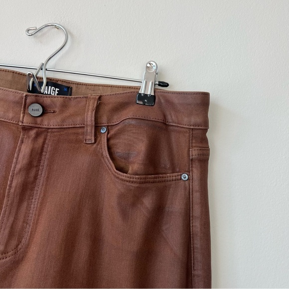 Paige Leenah High Rise Wide Leg Brown Cognac Luxe Coated Jeans - Picture 7 of 11